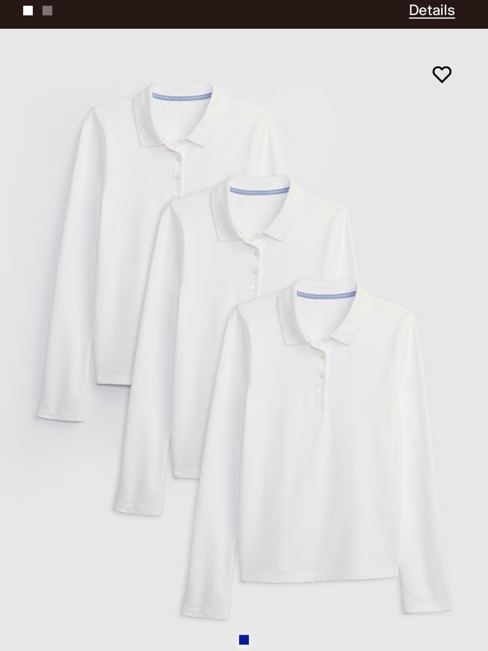 Kids' Long-Sleeve Medium White Polo Top - 3 Pack, NWT
